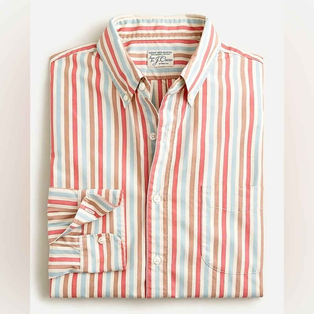 J Crew Stretch Striped Secret Wash Cotton Poplin Striped Button Down Slim Shirt